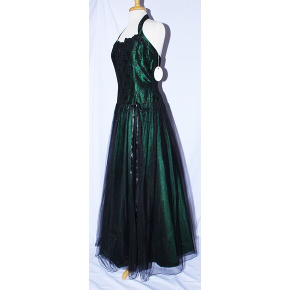 NWOT Loralie #7447 Taffeta With Lace & Tulle Prom Gown-Size 12-Emerald Green - Picture 3 of 5
